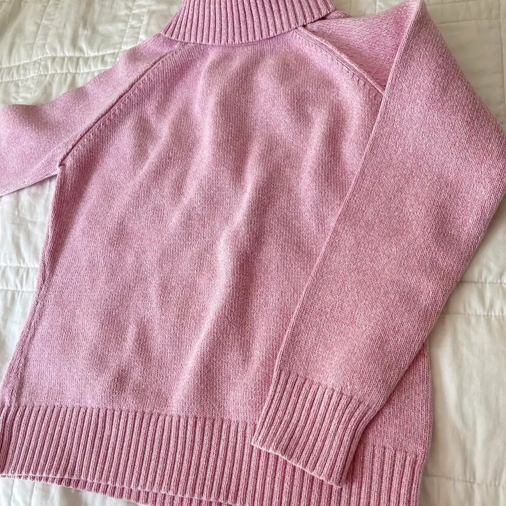 Vintage pink knit turtleneck sweater womens S cotton pastel comfy casual cottage - Picture 4 of 4